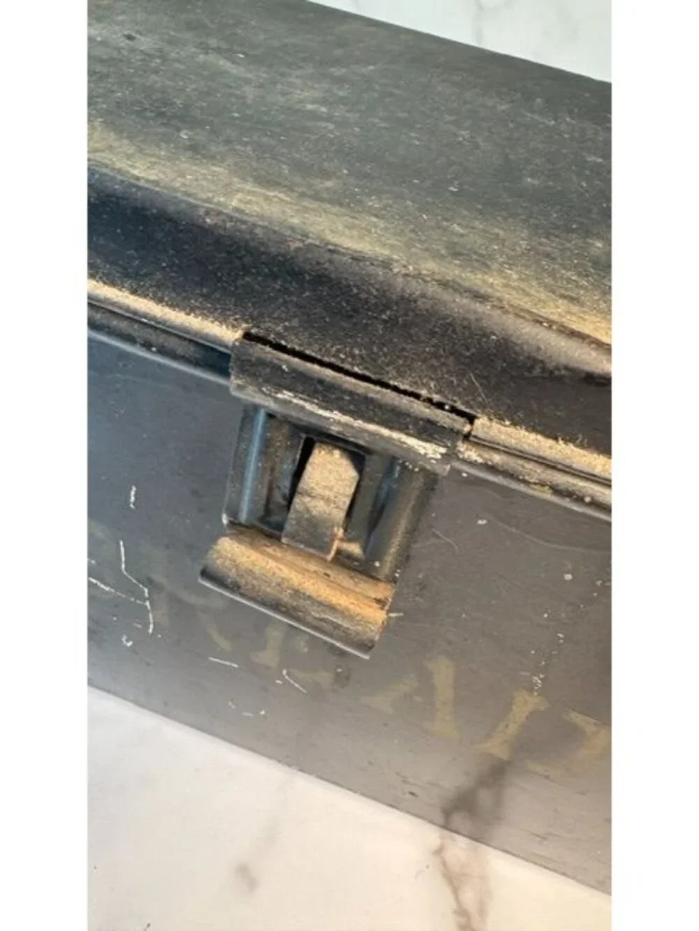 Vintage black tin metal box